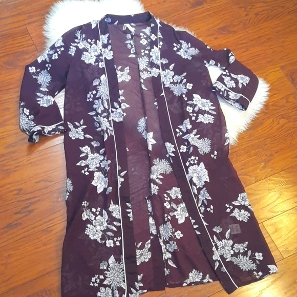 Live 4 Truth Plum Floral Sheer Midi Cardigan - Picture 1 of 6